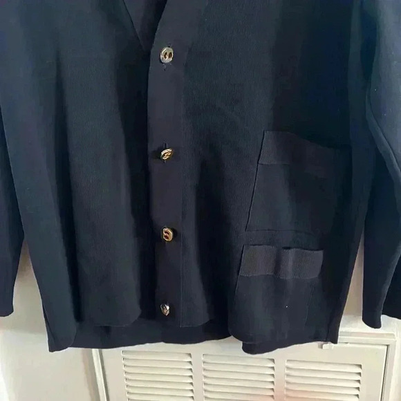 Vintage Salvatore Ferragamo Navy Wool Cardigan Sweater - Picture 2 of 4